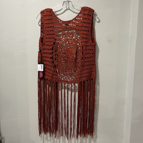 Rock & Roll Cowgirl Weste Small Neu Häkel Beige Fransen Rot Orange Festival - Bild 10 von 10