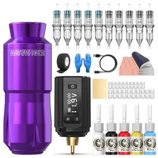 Wormhole Wireless Tattoo Kit 1200mAh Removable Power Supply Gun Purple 