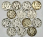 Lot of 14 US Mercury Silver Dimes 90%  Silver Estate Lot Mixed Dates 1943,1944