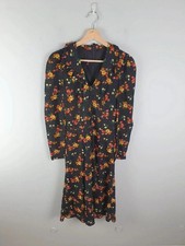 Womens Vintage Retro Black Lace Prairie Long Sleeve Dress UK4 XXS
