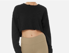 ALO Yoga The Crew Distressed Pullover Black Size Medium Athleisure