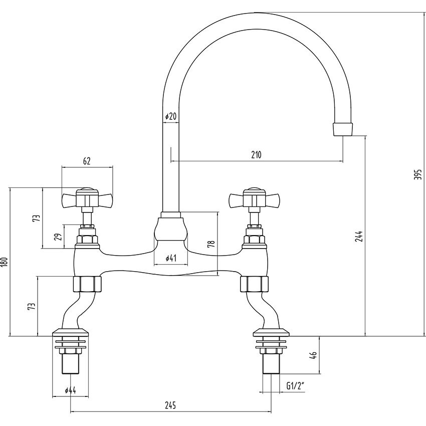 Kitchen Sink Bridge Mixer Tap Cross Head Handles Traditional Chrome Finish eBay