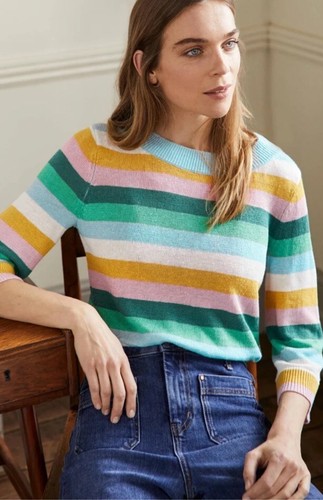 BODEN Relaxed Linen Jumper Boat Neck 3/4 Sleeves UK 8 oversized - Picture 2 of 8