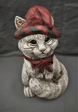 10" Snow Kitty, Cat Statue 2003 The Stone Bunny Christmas by Telle M Stein, NICE