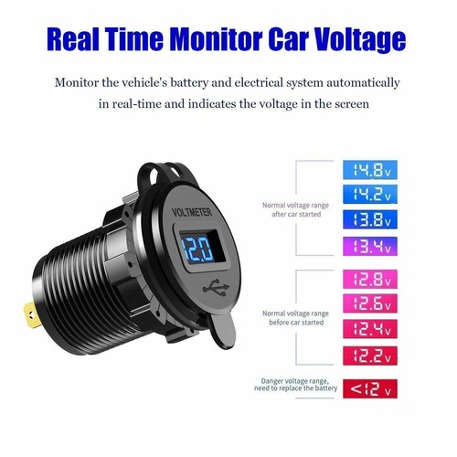 Aluminum Dual USB Port Car Cigarette Lighter Socket Plug LED Voltmeter 12V-24V - Picture 5 of 19