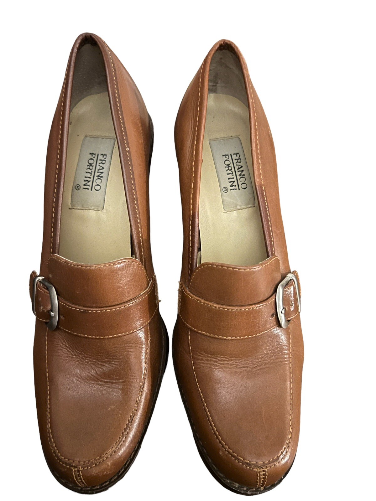 SAOLA Scarpe da donna Franco Fortini marroni in pelle taglia 7 5 tacco a blocco fibbia.