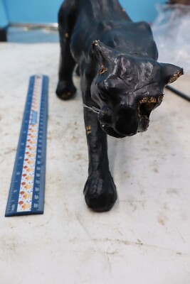 Vintage MCM Leather Wrapped Black Cat Black Panther Statue Figure 14.5'' damaged