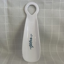 Hilton Hotel Plastic White Shoe Horn Teal Blue Script Logo