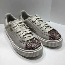 Scarpe Puma scamosciate donna taglia 8M punta glitter pelle beige, Rihanna Creeper, ecc