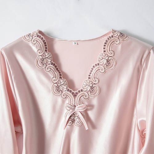 Damen Satin Pyjama Set 3/4 Arm 2-teilig Pyjama V-Ausschnitt Nachtwäsche Rüschen Nachtwäsche - Bild 14 von 44