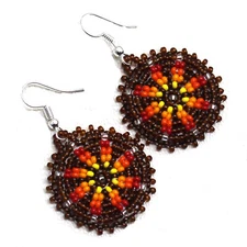 Handmade Beaded Cute Round Brown Earrings