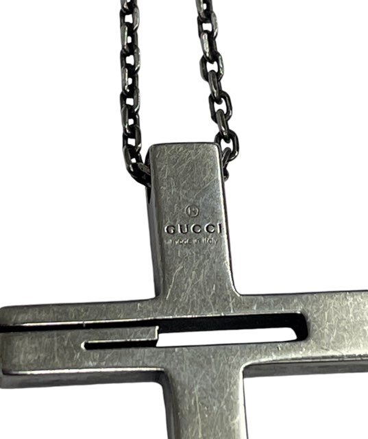 Gucci Necklace Cross Pendant SV925 Silver Cutout G Men Women