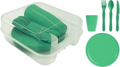Campinggeschirr Picknick Geschirr Set für 6 Personen inkl Becher Teller Besteck - Bild 3 von 4