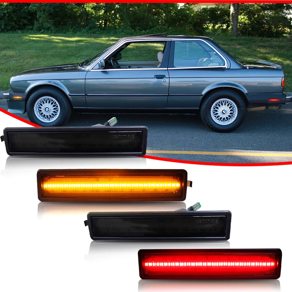 Luces de señalización laterales LED de humo 4 piezas para parachoques delantero y trasero para BMW E30 3 E34 serie 5 Foto 2 de 4