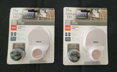 RCA Portable 2 Amp USB Charger for Tablet PCs, Cell Phones 2 Pack