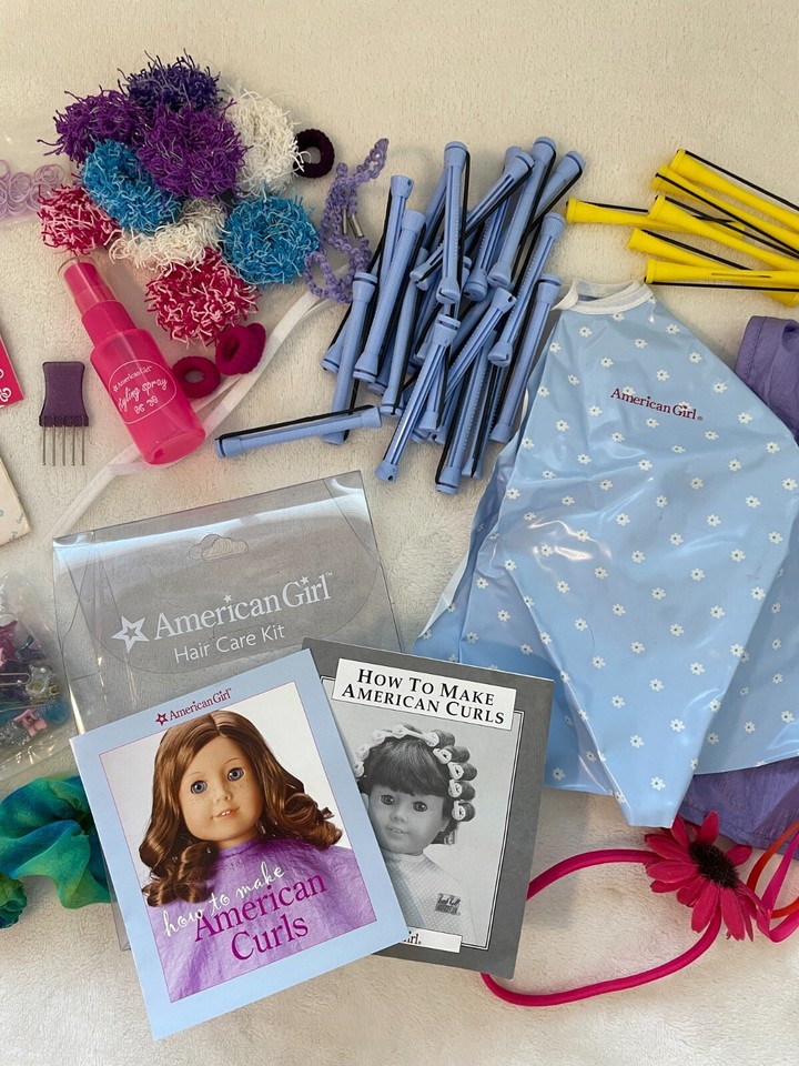 American Girl Hair Care Kit for Dolls Salon Capes, Hair Rollers, Paper