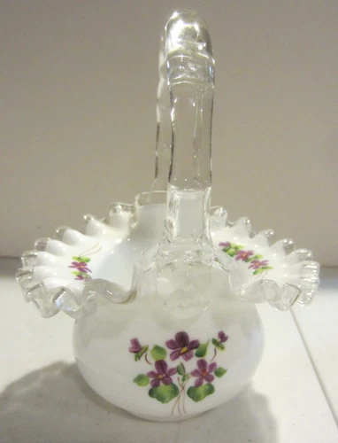 Vintage Fenton Silver Crest Violets in the Snow Basket