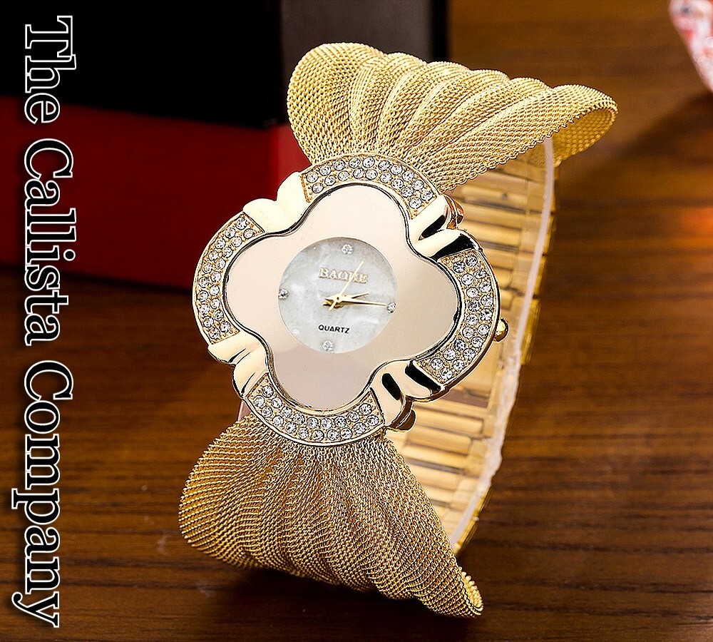 THE CALLISTA COMPANY, RELOJ ORO AMARILLO DISEÑO MODERNO CUARZO PARA MUJER ✓