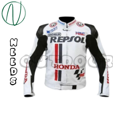 HONDA REPSOL NEW LEATHER RACING JACKET ARMOR PROTECTED CE APPROVED FOR MEN BIKER