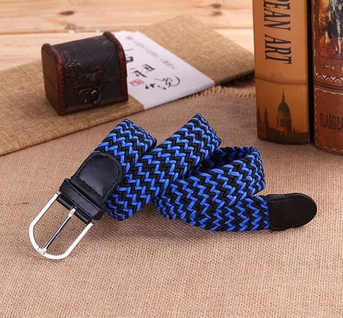 Mens Womens Unisex Canvas Stretchable Webbing Belt PU Leather Trim Braided Belt - Picture 27 of 34