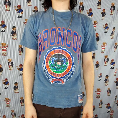 Vintage Nutmeg Mills NFL Denver Member Club Single Stitch Blue T-Shirt Medium 