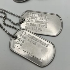 Military ID Dog Tags Stainless Steel Personalized Custom Embossed Army