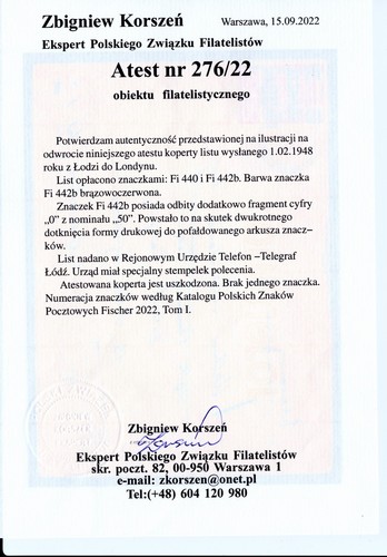 Stamps, Poland: Goznak. Fi 442b. Cover Lodz, Poland to London, UK. Error - Picture 3 of 5