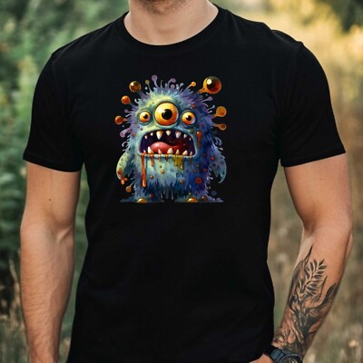 Mens Cute Monster Theme Cotton T-Shirt Size XS to 5XL
