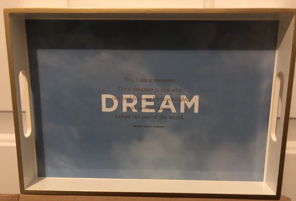 Fringe Sky And Clouds Thoreau Dream Quote Beautiful Tray 12" x 9" NEW - Image 4 of 4