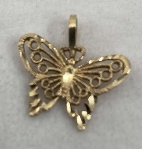 14k Yellow Gold ~ Diamond Cut Butterfly ~ approx. 3/4" Charm Pendant