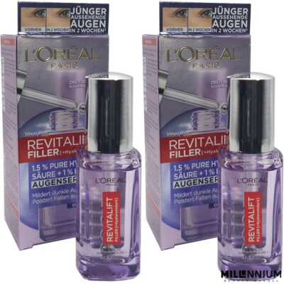 2x20ml L'Oréal Paris RevitalLift Filler Augenserum mit 1,5% Hyaluronsäure Loreal