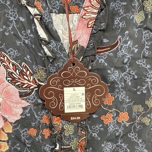 Knox Rose Floral Print Maxi V Neck Button Front Tiered Shirt Dress Size L NEW - Picture 4 of 13