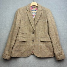 JOULES Tweed Jacket UK 10 Brown BRONTE Blazer Herringbone Plaid Country Hacking