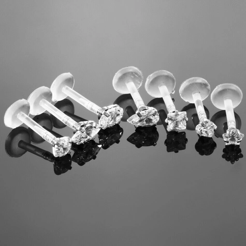 1pc GEM PUSH IN Flexi Bioplast Helix Tragus Earring Stud Labret Bar Star Heart — 第 2/3 张图片