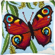 DIY Cross Stitch Pillow Kit "Peacock Butterfly", 16x16" / 40x40 cm