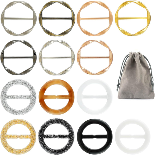 14 PCS Silk Scarf Ring Clip T-Shirt Ties Clips Clothes Corner Knotted Button