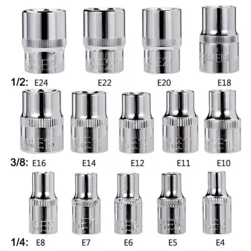 E Torx Star Female Bit Socket Set 14 PCS 1/2" 3/8" 1/4" Drive E4 - E24 + Case w/ - Picture 2 of 10