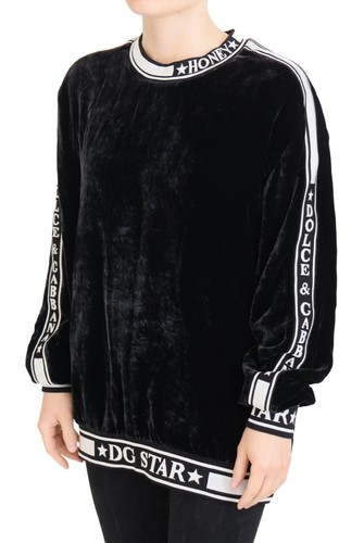 DOLCE & GABBANA Sweater Black Velvet Crewneck Pullover IT40 / US8 / M - Picture 2 of 8