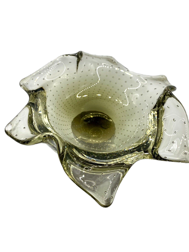 Italian (Murano?) Art Glass Bowl, Smoky Gray/Green with Controlled Bubbles, 7" - Picture 3 of 7