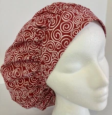 Red Swirl Medium Scrub Cap Medical Bouffant Surgery Chef Veterinarian Hat