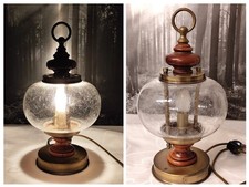 Vintage maritime Schiffslampe Messing & Holz Maritime Tischleuchte 70er Jahre