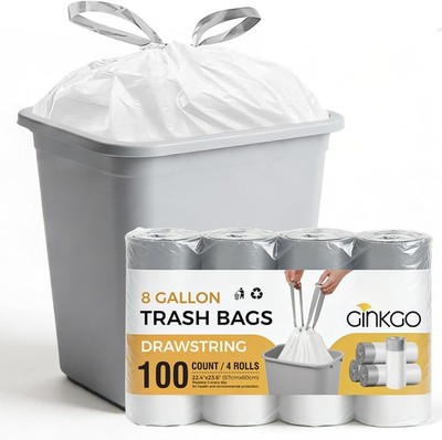 8 Gallon Trash Bags with Drawstring, 30 Liter Medium Garbage Can Liners,
