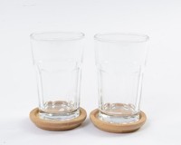 Glas Teeglas Mit Deckel Aus Holz Trinkglas H Ca. 13 Cm 2Er Set