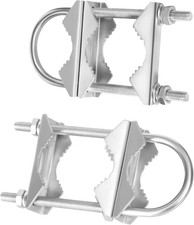Double Antenna Mast Clamp Heavy Duty V-Jaw Bracket with U Bolts, Sturdy Mast