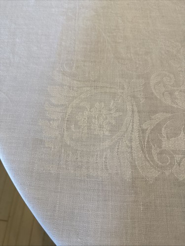 "Mantel de lino vintage dobladillo ancho pergamino perforado/floral 82"" x 66""" - Imagen 4 de 9