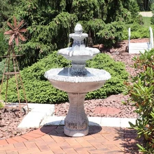 Mediterranean Reinforced Concrete Outdoor 3-Tier Water Fountain by Sunnydaze