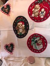 Christmas Applique Kitten Cat & Dog Puppy Fabric Panel by Wamsutta Vtg Hallmark