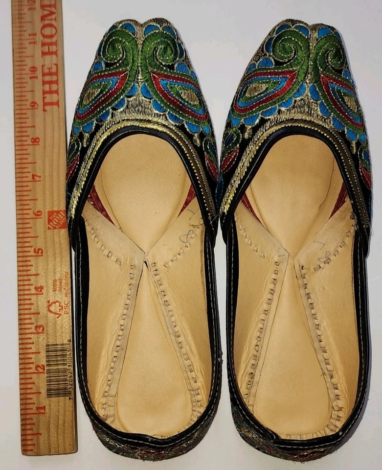 Punjabi Paquistaní Indio Étnico Jutti Khussa Mojri Talla 11 Oro Tila Bordado  Foto 2 de 4