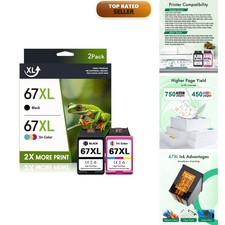 PikBey 67XL Ink Cartridges Black Color Combo Pack Replacement for HP Ink 67