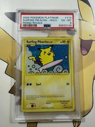 2009 POKEMON PLATINUM RISING RIVALS #114 SURFING PIKACHU-HOLO PSA 6 Swirl 💫